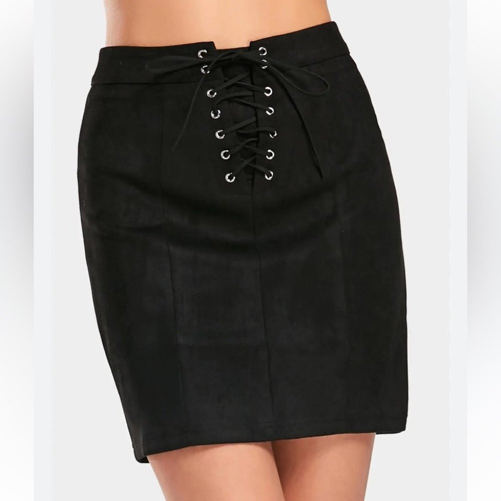 Glamorous Black Faux Suede Lace up Mini Skirt